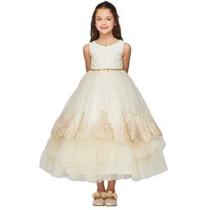 CINDERELLA COUTURE Elegant Shiny Metallic Gold Trim Dress Multisizes 5099